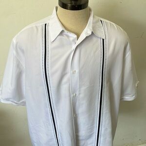 Havanera white short sleeve button down shirt with black stripes size XXL